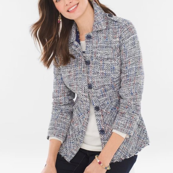 Chico's Tweed Peplum Jacket Blazer Multi Size 1 - Picture 1 of 4